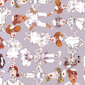Novelty tossed nurse characters white uniforms grey fabric for nurse quilts scrub caps tote bags and healthcare gifts Loralie Harris Designs