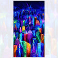 Nightlife neon city skyline panel electric blue purple pink turquoise yellow orange lime green night sky digital print for panel quilts and wall art