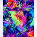 Swirling rainbow brushstroke blender blue purple pink fuchsia yellow lime green turquoise black background digital print fabric for feature quilts bags and bold patchwork sewing projects