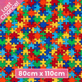 Puzzle pieces multi primary colours red blue green yellow orange cotton fabric for children's quilts kids novelty autism awareness patchwork projects