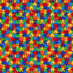Jigsaw puzzle multicolour primary colours red blue green yellow orange cotton fabric for children's quilts kids novelty autism awareness patchwork projects
