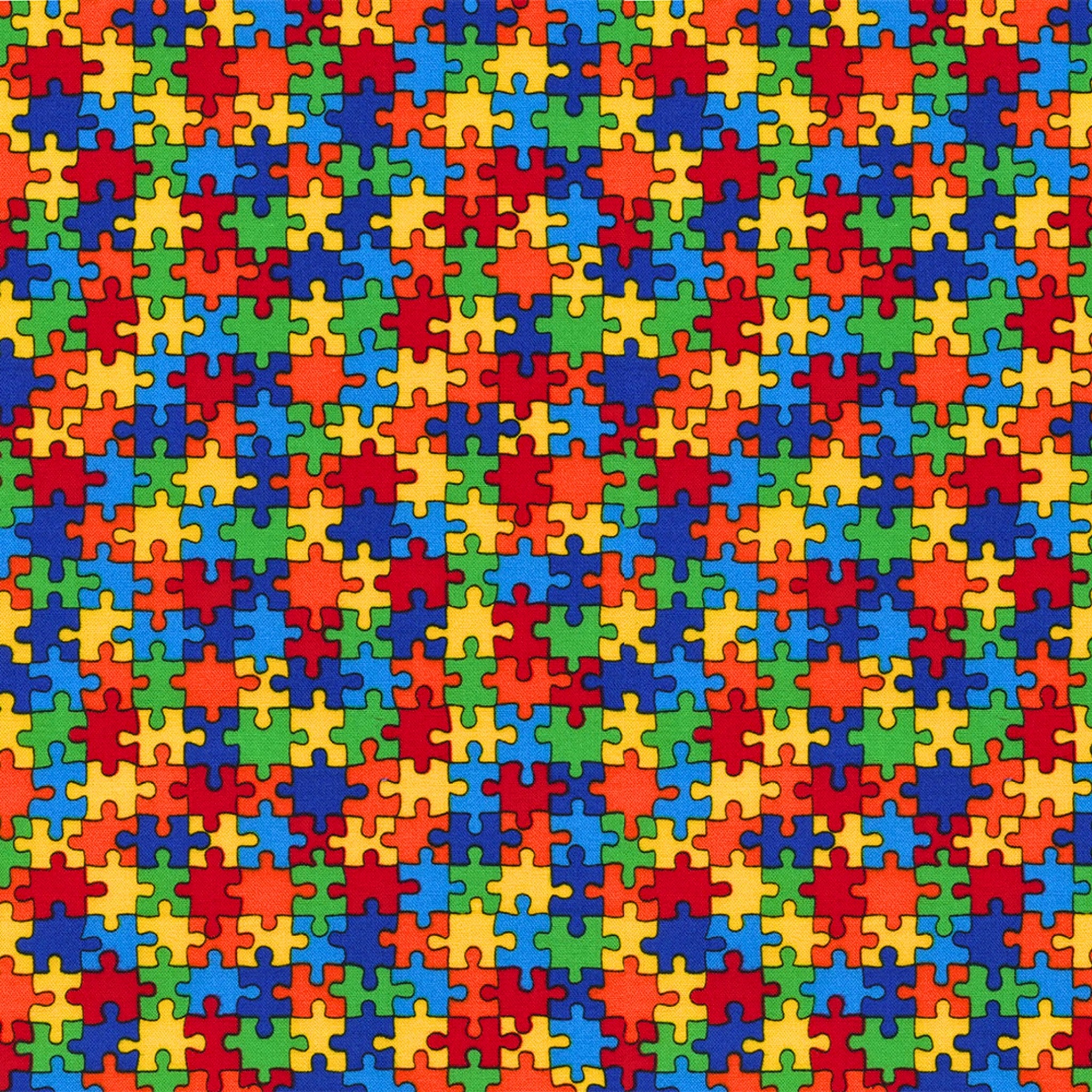 Jigsaw puzzle multicolour primary colours red blue green yellow orange cotton fabric for children's quilts kids novelty autism awareness patchwork projects