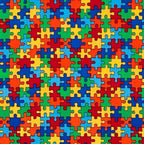 Puzzle pieces multi primary colours red blue green yellow orange cotton fabric for children's quilts kids novelty autism awareness patchwork projects