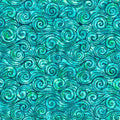 Swirling waves turquoise teal emerald green fabric for ocean-themed quilts coastal home décor and patchwork sewing projects