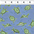 Green sea turtles fish denim blue novelty quilting fabric beach boys children's ocean quilts coastal projects