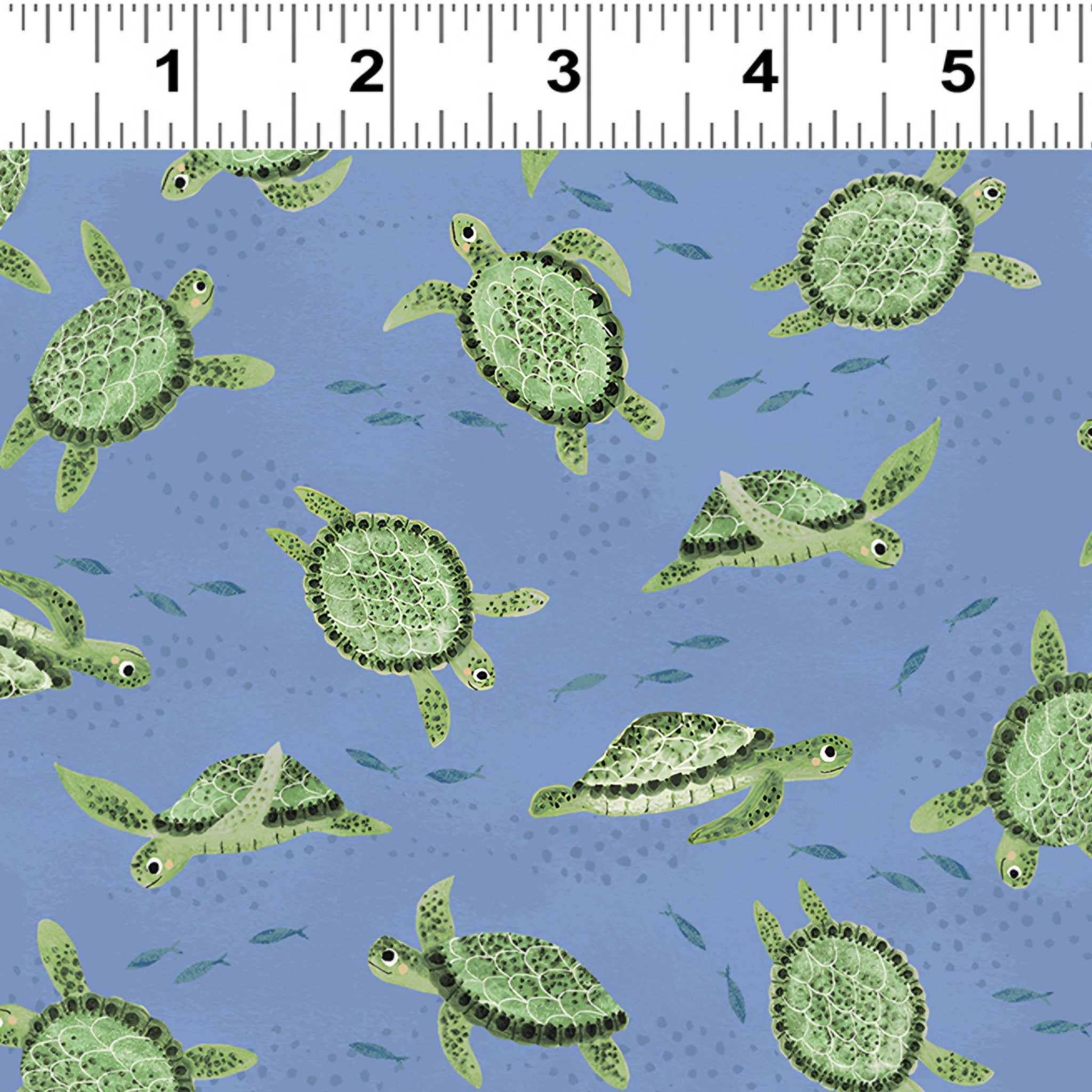 Green sea turtles fish denim blue novelty quilting fabric beach boys children's ocean quilts coastal projects