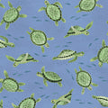 Green sea turtles fish denim blue novelty quilting fabric beach boys children's ocean quilts coastal projects
