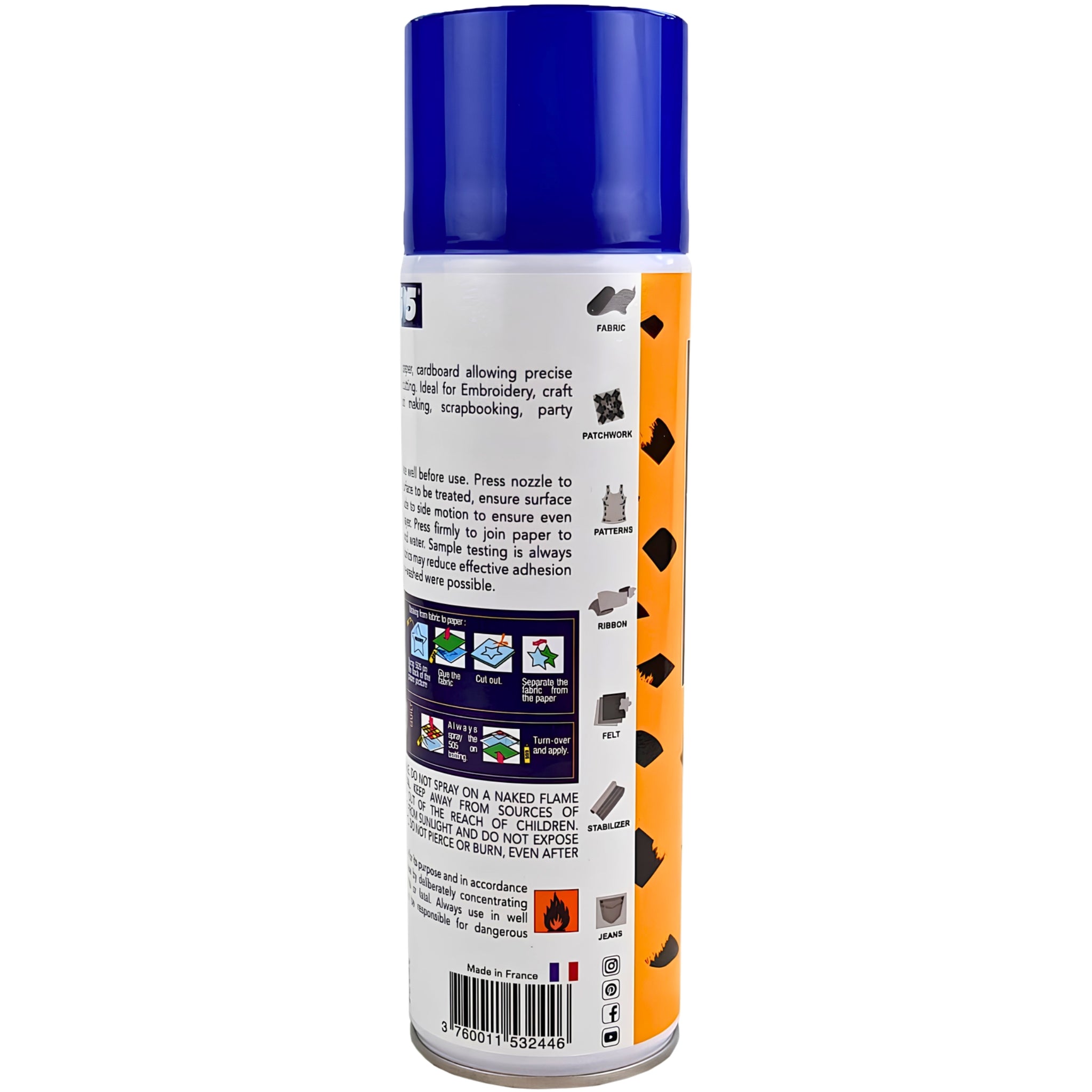 Odif 505 basting spray compatible materials fabric patchwork ribbon felt stabilizer jeans denim 500ml