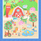 Bright farm scene panel cows pigs sheep horses roosters green kids novelty fabric for children's quilts baby quilts and nursery décor