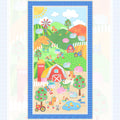 Bright farm scene panel cows pigs sheep horses roosters green kids novelty fabric for children's quilts baby quilts and nursery décor