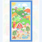 Bright farm scene panel cows pigs sheep horses roosters green kids novelty fabric for children's quilts baby quilts and nursery décor