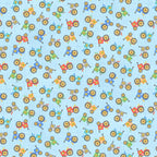 Tossed colourful tractors red blue green orange teal grey light blue kids novelty farm fabric for children's quilts and boys' quilts