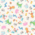 Tossed farm animals cows pigs goats sheep roosters cats chicks ivory kids novelty fabric for children's quilts baby quilts and nursery décor