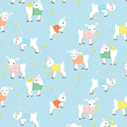 Baby goats lambs colourful knitted jumpers soft blue fabric for baby quilts children's quilts and nursery décor