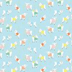 Baby goats lambs colourful knitted jumpers soft blue fabric for baby quilts children's quilts and nursery décor