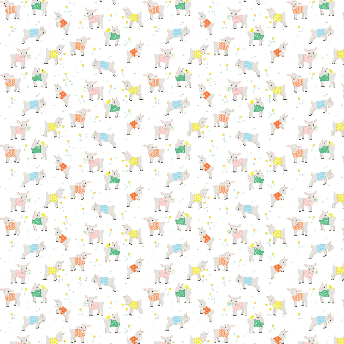 Baby goats lambs colourful knitted jumpers white fabric for baby quilts children's quilts and nursery décor