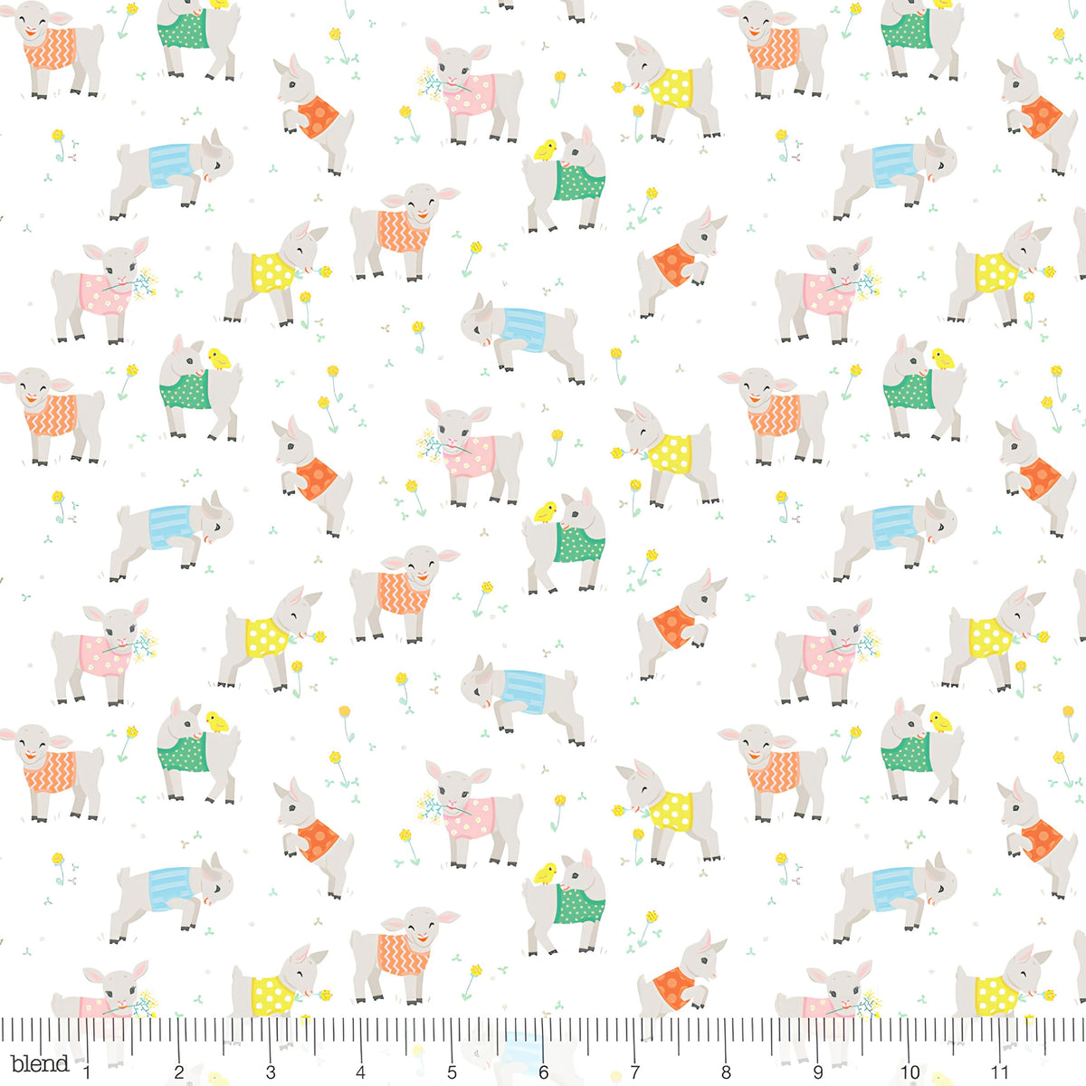 Baby goats lambs colourful knitted jumpers white fabric for baby quilts children's quilts and nursery décor