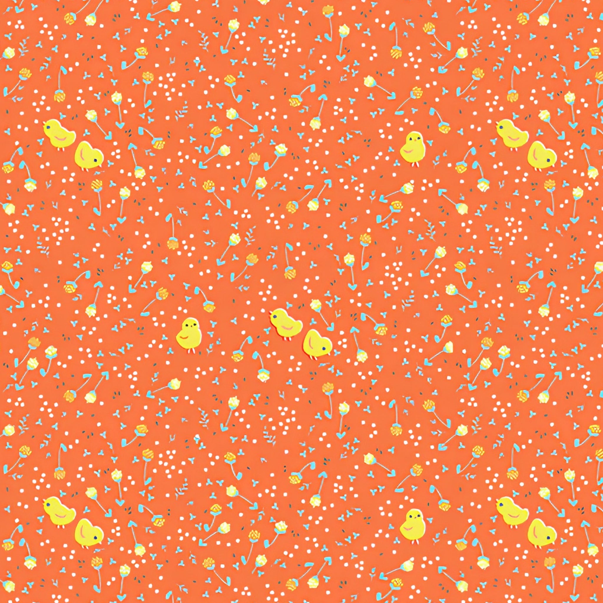 Tiny chicks clover buds white dots coral orange ditsy fabric for baby quilts children's quilts nursery décor and sashing