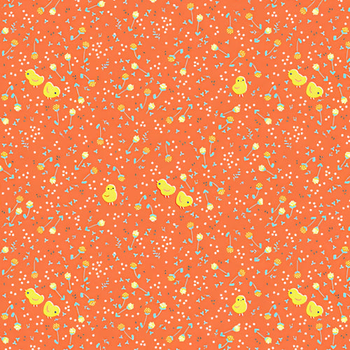 Tiny chicks clover buds white dots coral orange ditsy fabric for baby quilts children's quilts nursery décor and sashing