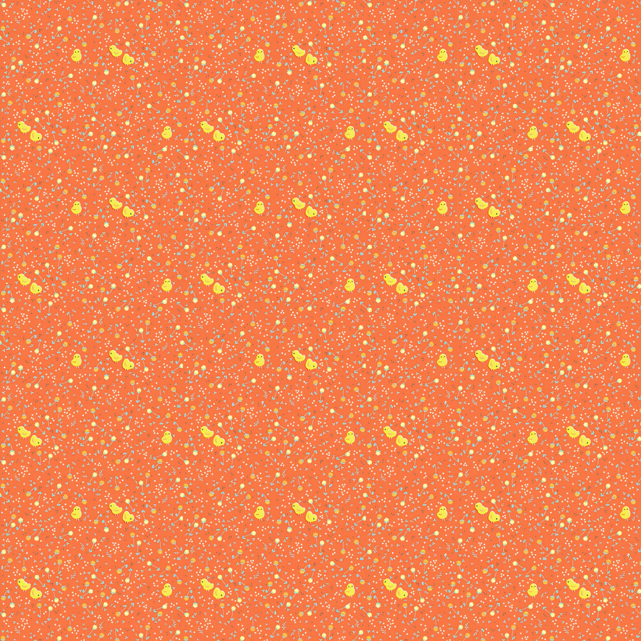 Tiny chicks clover buds white dots coral orange ditsy fabric for baby quilts children's quilts nursery décor and sashing