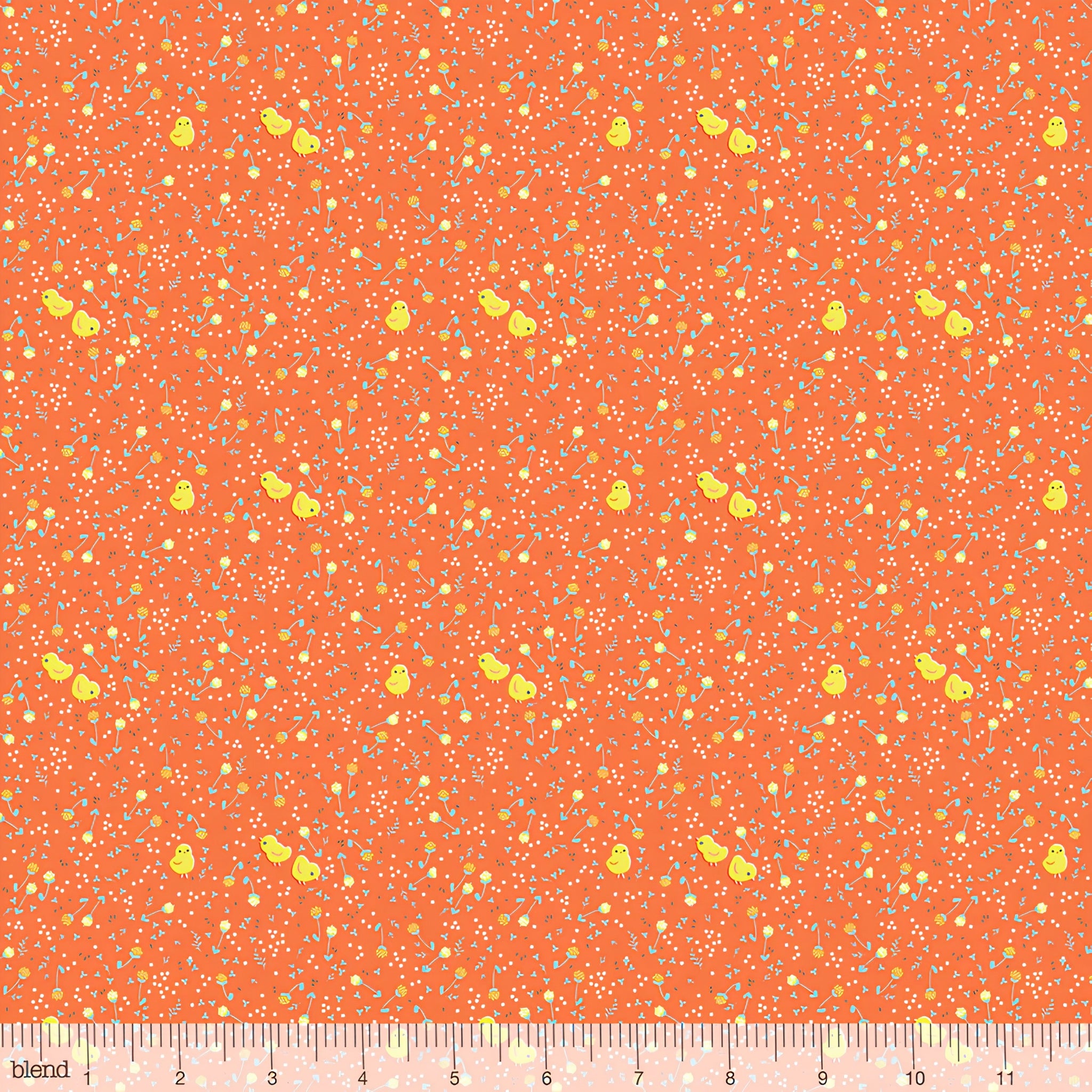 Tiny chicks clover buds white dots coral orange ditsy fabric for baby quilts children's quilts nursery décor and sashing
