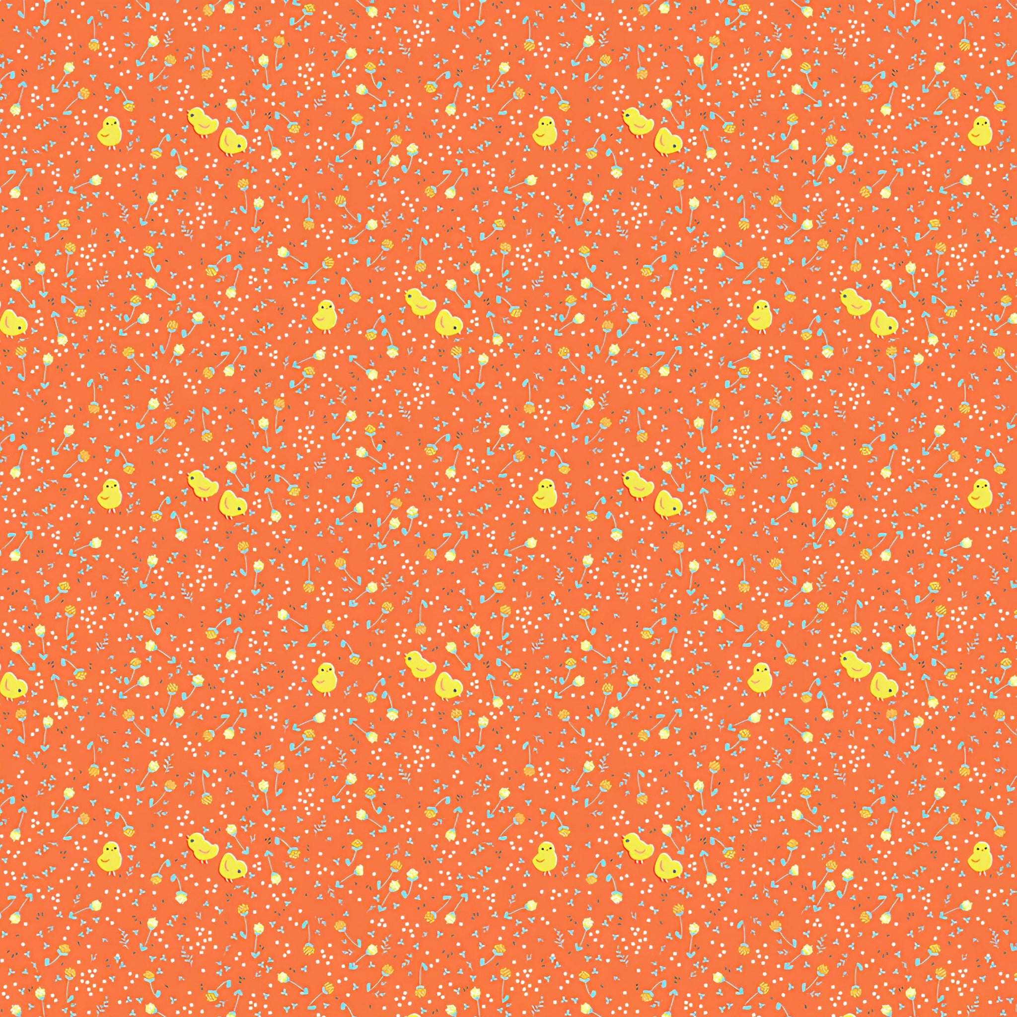 Tiny chicks clover buds white dots coral orange ditsy fabric for baby quilts children's quilts nursery décor and sashing