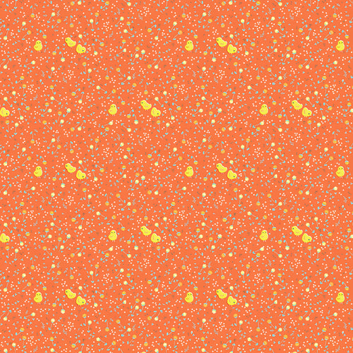 Tiny chicks clover buds white dots coral orange ditsy fabric for baby quilts children's quilts nursery décor and sashing