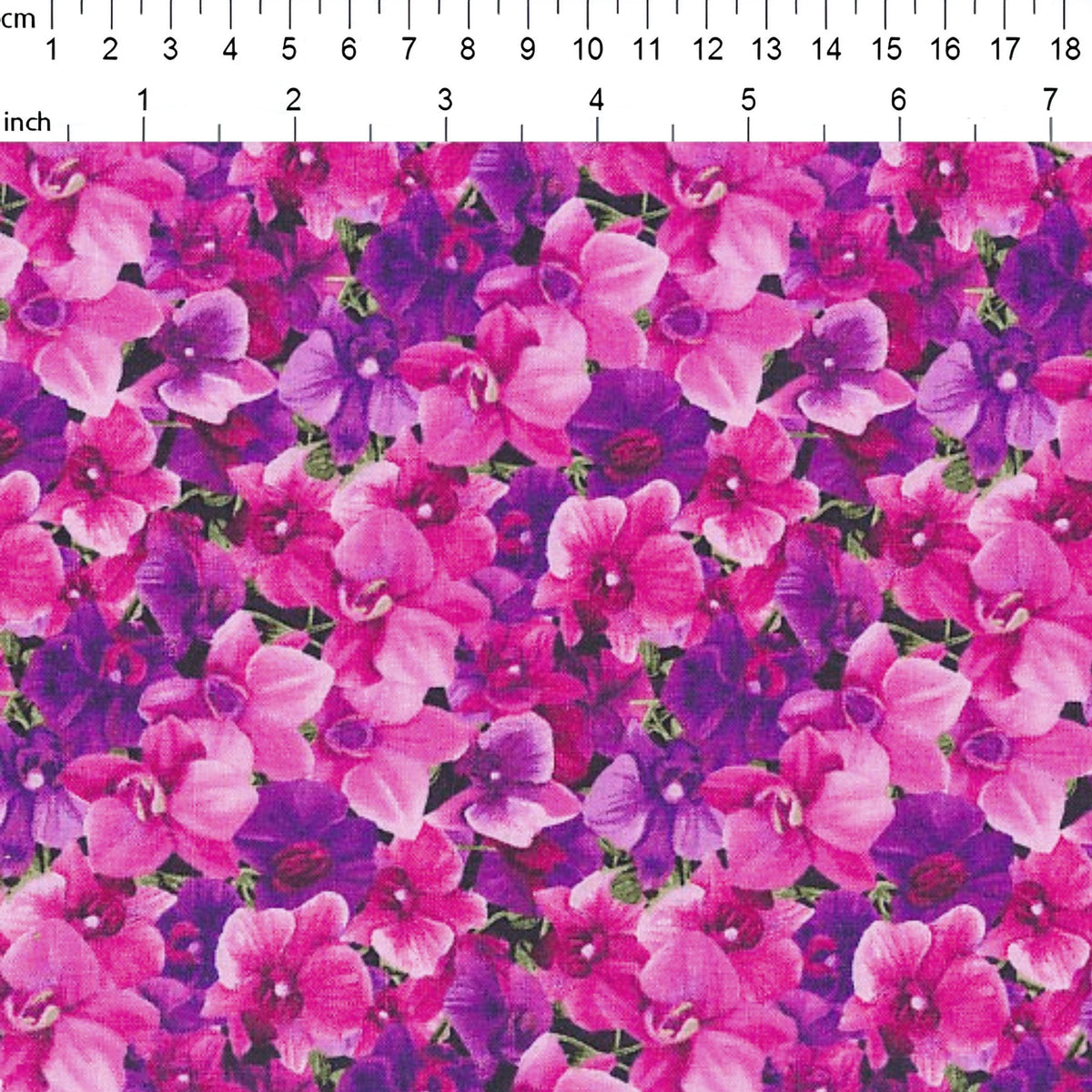 Packed orchid blooms fuchsia hot pink purple quilting cotton realistic floral fabric for quilts cushion covers tote bags and bold sewing projects