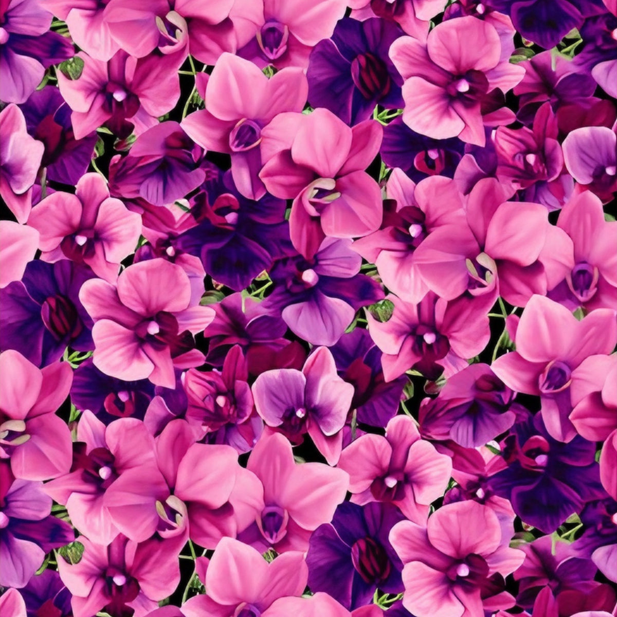 Packed orchid blooms fuchsia hot pink purple quilting cotton realistic floral fabric for quilts cushion covers tote bags and bold sewing projects