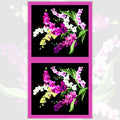 Orchid Fancy panel black quilting cotton realistic orchid bouquet in fuchsia pink white lilac purple with fuchsia border 2 blocks per panel for cushion covers wall hangings and quilts