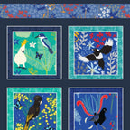 Outback Beauty panel Australian birds black cockatoo galah lyrebird blue native flora fabric wall hangings cushions patchwork projects