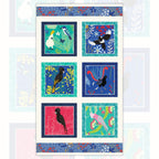 Outback Beauty panel Australian birds black cockatoo galah lyrebird aqua native flora fabric wall hangings cushions patchwork projects