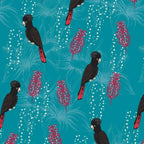 Black cockatoos crimson bottlebrush turquoise fabric for Australian-themed quilts and patchwork projects