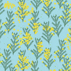 Wattle blossoms yellow sky blue fabric for Australian-themed quilts and patchwork projects