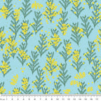 Wattle blossoms yellow sky blue fabric for Australian-themed quilts and patchwork sewing