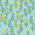Wattle blossoms yellow sky blue fabric for Australian-themed quilts and patchwork projects