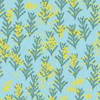 Wattle blossoms yellow sky blue fabric for Australian-themed quilts and patchwork projects