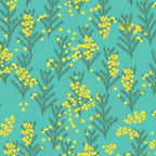 Wattle blossoms yellow turquoise fabric for Australian-themed quilts and patchwork projects