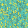 Wattle blossoms yellow turquoise fabric for Australian-themed quilts and patchwork projects