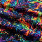 Swirling rainbow horse mane blender orange red pink purple blue green yellow black background digital print fabric for horse quilts feature backgrounds bags and bold patchwork sewing projects