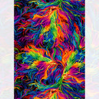 Swirling rainbow horse mane blender orange red pink purple blue green yellow black background digital print fabric for horse quilts feature backgrounds bags and bold patchwork sewing projects