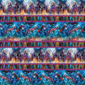 Watercolour horses stripe fabric turquoise red purple multicolour brushstrokes fabric for horse-themed quilts borders and cushions