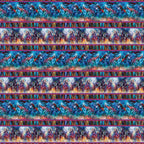 Watercolour horses stripe fabric turquoise red purple multicolour brushstrokes fabric for horse-themed quilts borders and cushions