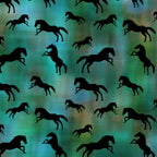 Black horse silhouettes jade green turquoise watercolour fabric for horse-themed quilts cushions and tote bags