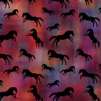 Black horse silhouettes red purple pink watercolour fabric for horse-themed quilts cushions and tote bags