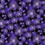 Purple lavender dandelion seed heads pearlescent shimmer black background quilting fabric elegant quilts cushions table runners