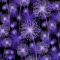 Purple lavender dandelion seed heads pearlescent shimmer black background quilting fabric elegant quilts cushions table runners