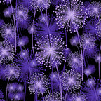 Purple lavender dandelion seed heads pearlescent shimmer black background quilting fabric elegant quilts cushions table runners