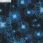 Cobalt electric blue dandelion seed heads pearlescent shimmer black background quilting fabric elegant quilts cushions table runners
