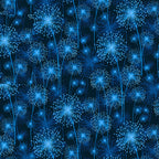 Cobalt electric blue dandelion seed heads pearlescent shimmer black background quilting fabric elegant quilts cushions table runners